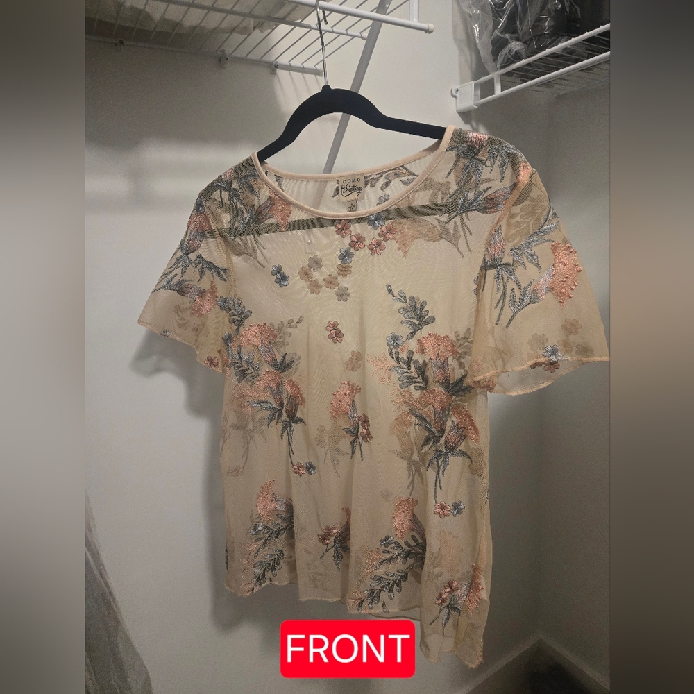 NWOT - Sheer, Floral Embroidered Top (Women's, Small)